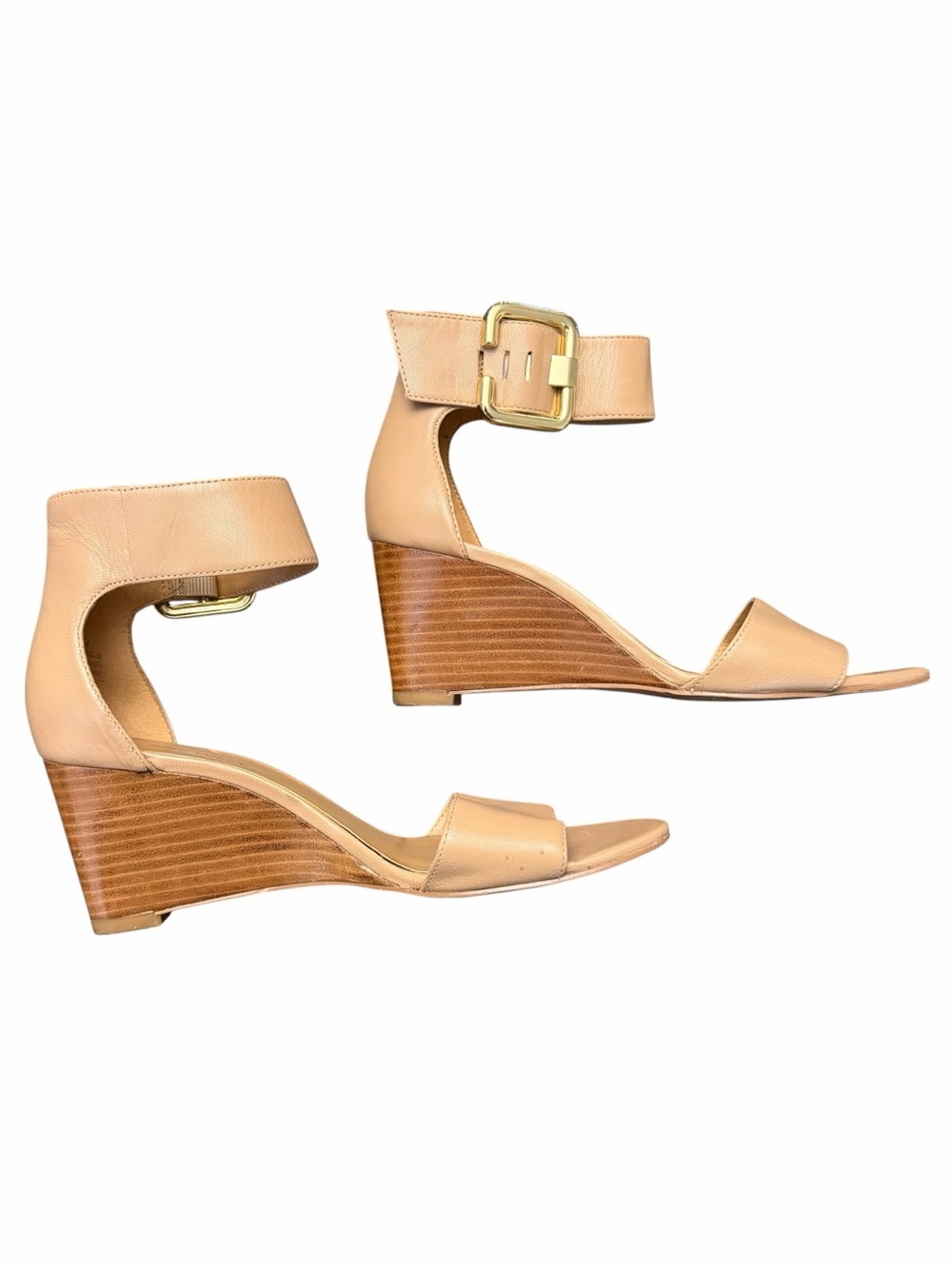 Nine West Beige Leather Ankle-Strap Wedge Sandals Size 6.5 - Picture 7 of 11